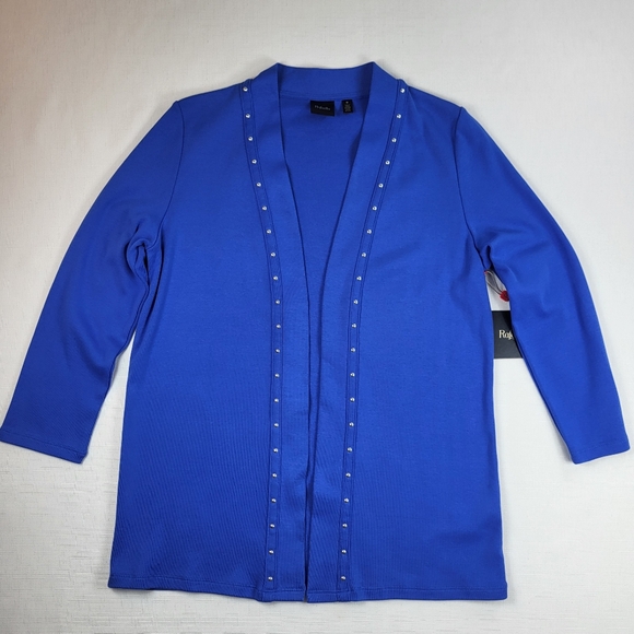 Rafaella Bright Blue OPEN CARDIGAN Womens Size M Studded Cotton 3/4 Sleeve NWT - Picture 11 of 15